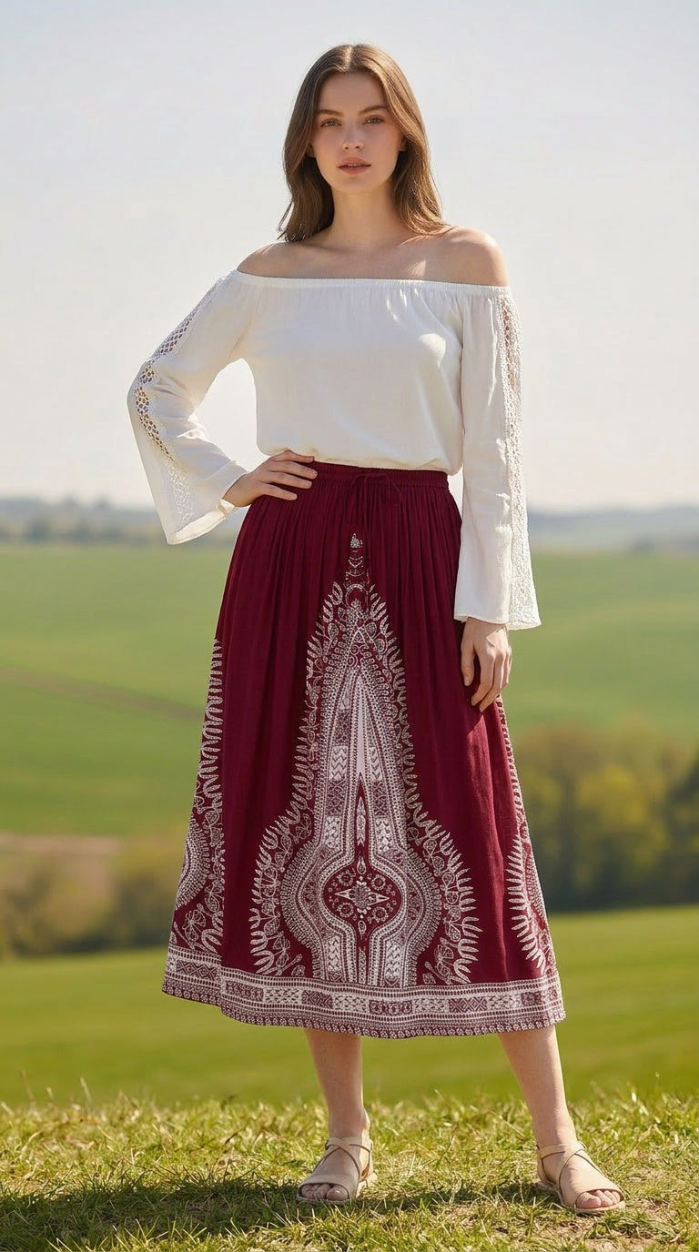 Flowy Rayon Women Casual Summer Maxi Skirt S M L XL