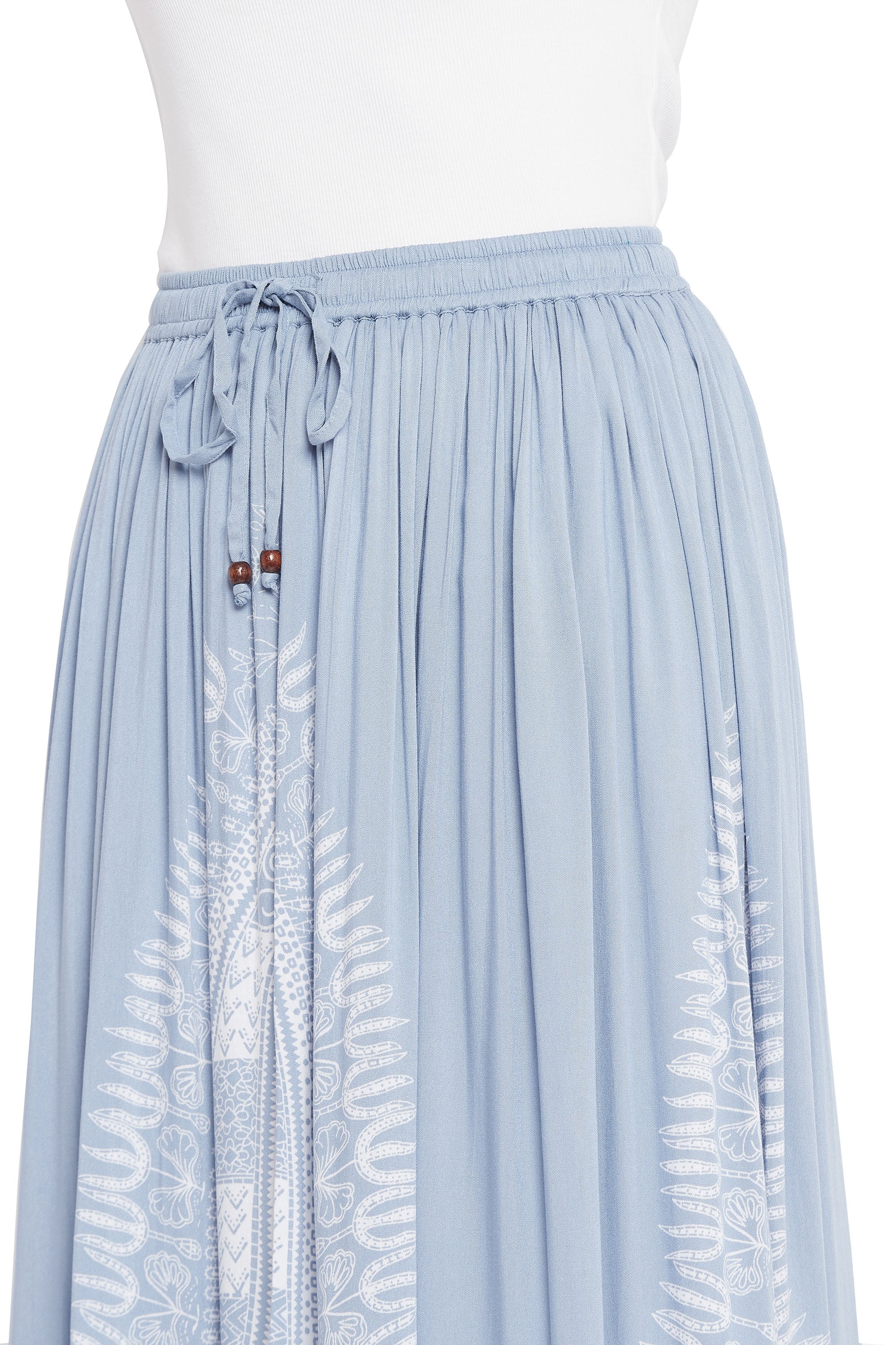 Gypsie Blu Light Grey High-Waisted Rayon Midi Skirt for Women