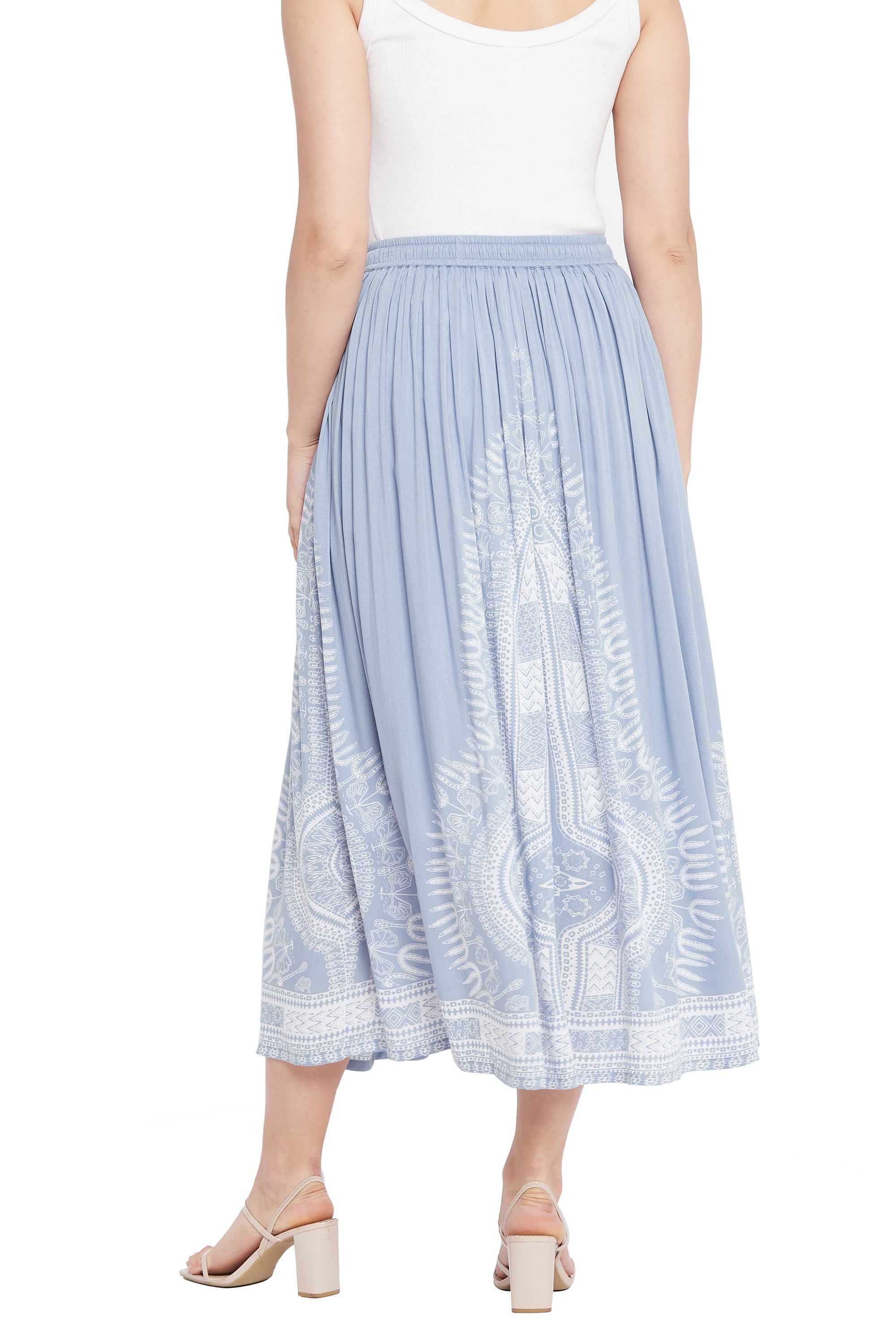 Gypsie Blu Light Grey High-Waisted Rayon Midi Skirt for Women