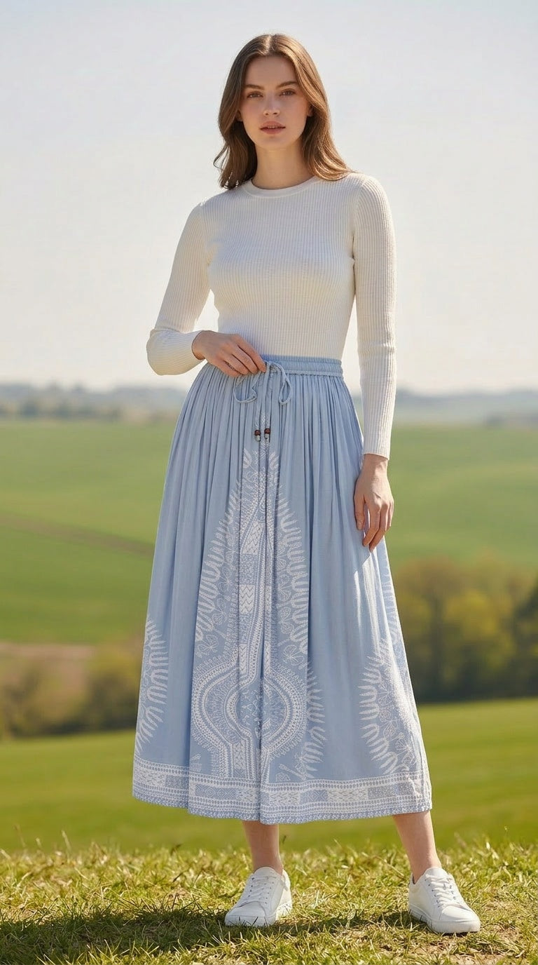 Flowy Rayon Women Casual Summer Maxi Skirt S M L XL