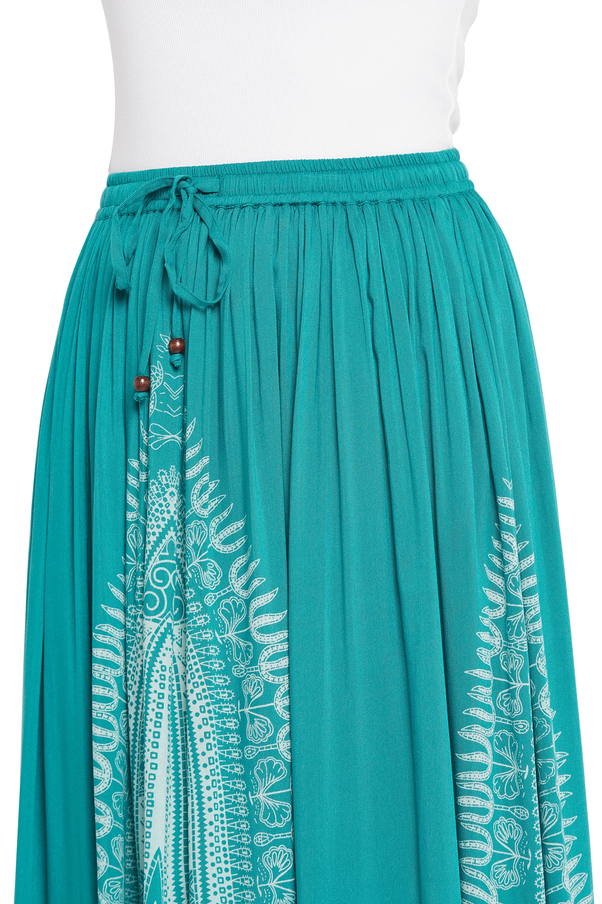 Gypsie Blu Rayon Teal A Line Elastic Waist Casual Midi Skirt for Women