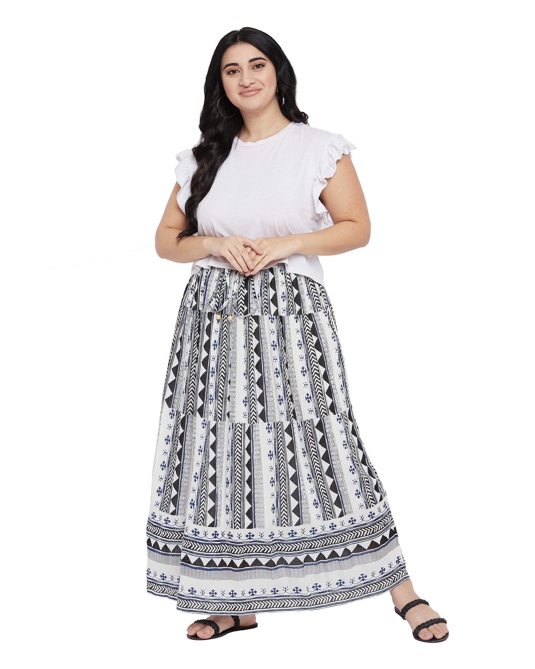 Gypsie Blu Geometric Casual Maxi Length Skirt for Women