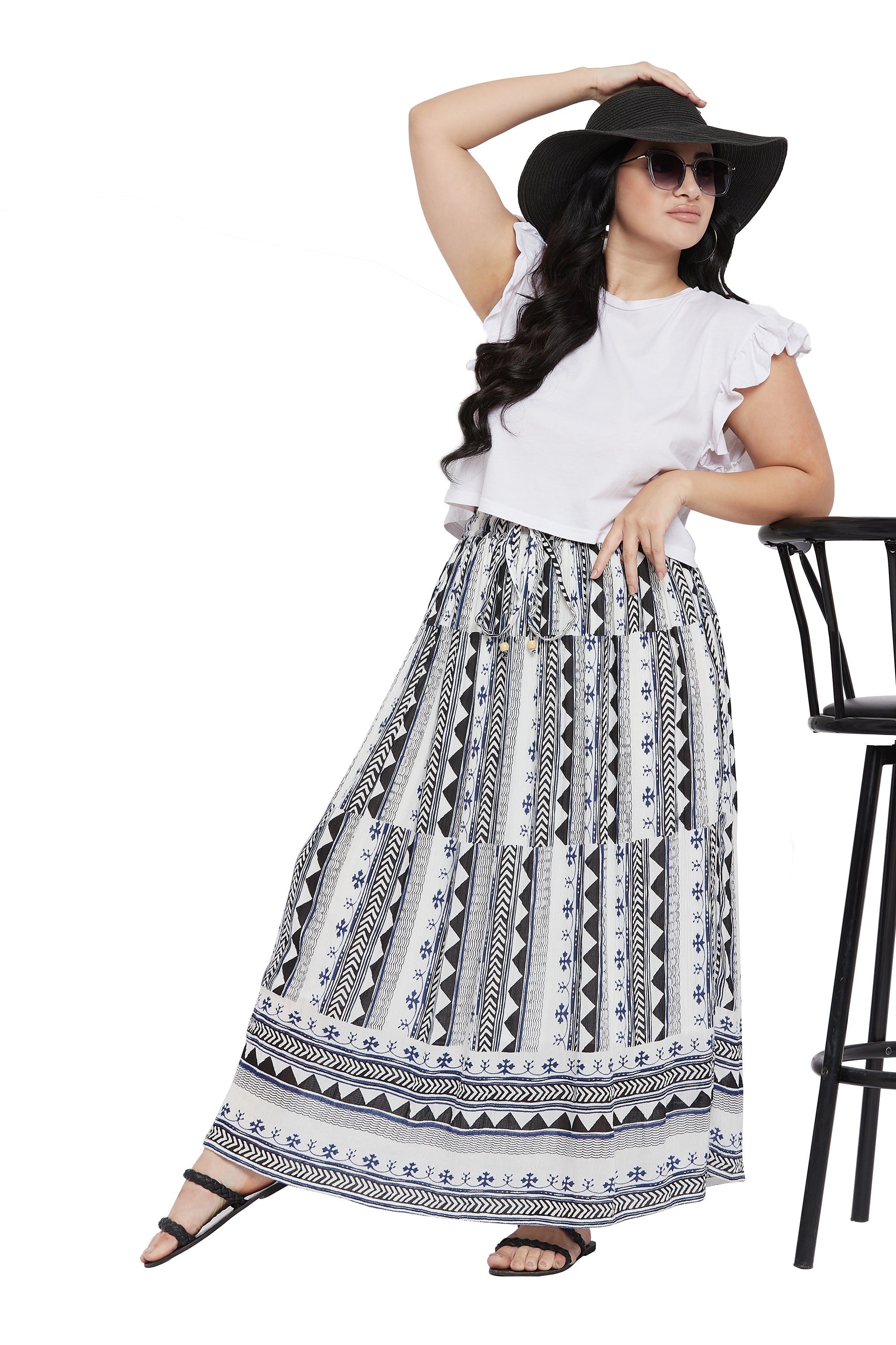 Gypsie Blu Geometric Casual Maxi Length Skirt for Women