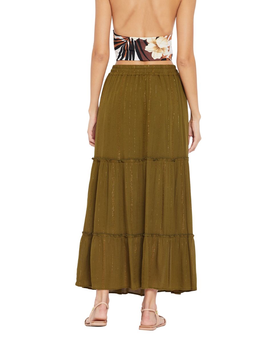 Olive Solid Lurex Rayon Skirt For Women