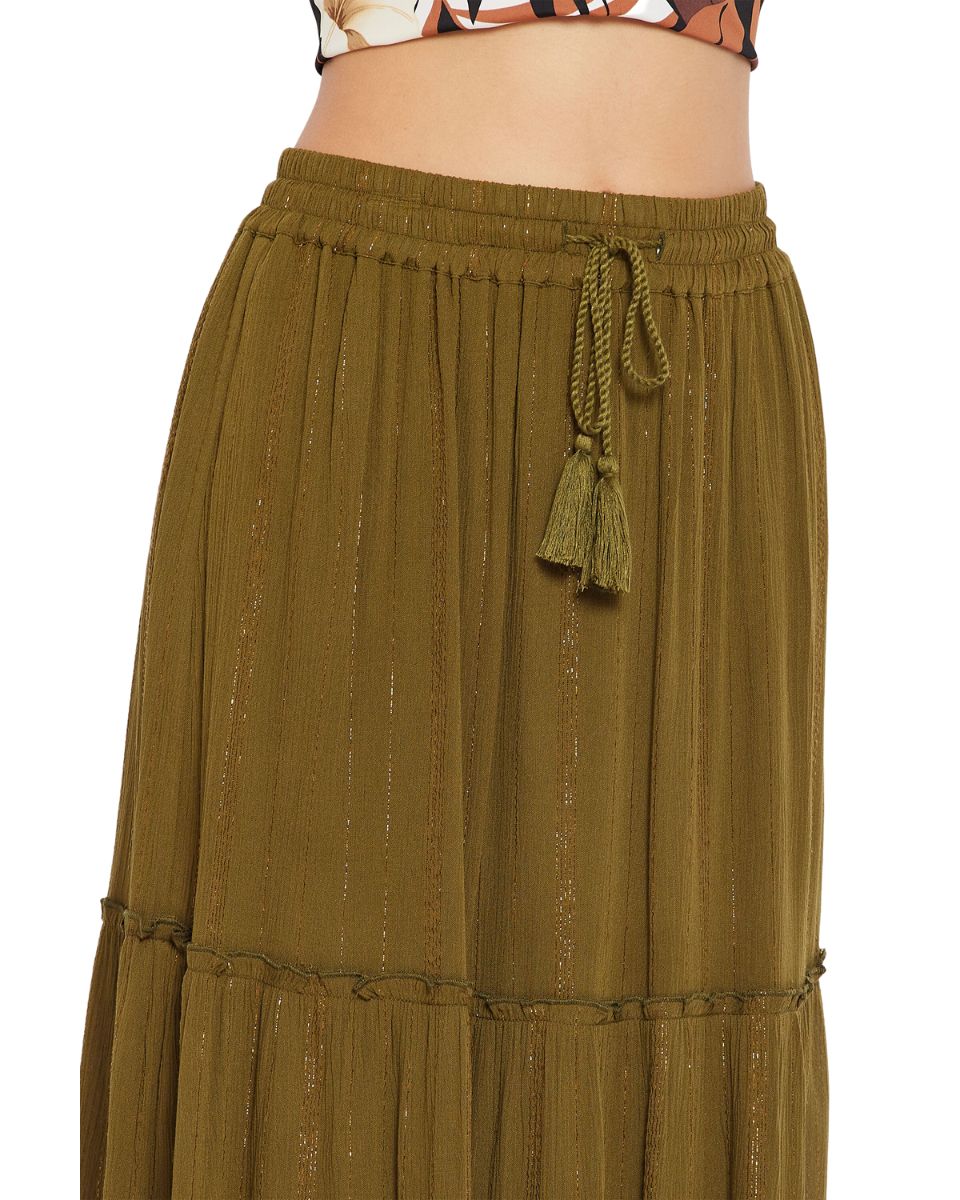 Olive Solid Lurex Rayon Skirt For Women