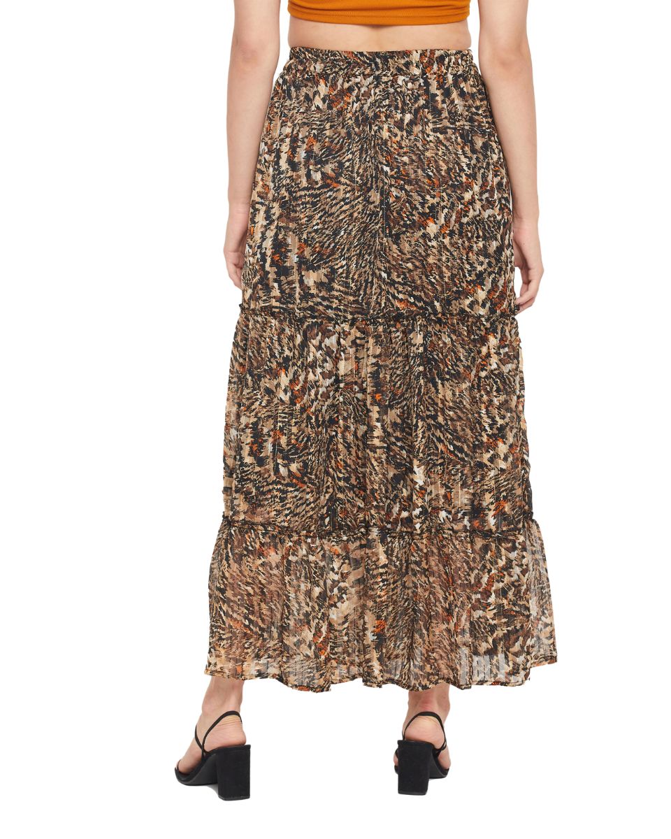 Abstract Lurex Chiffon Pleated Skirt For Women