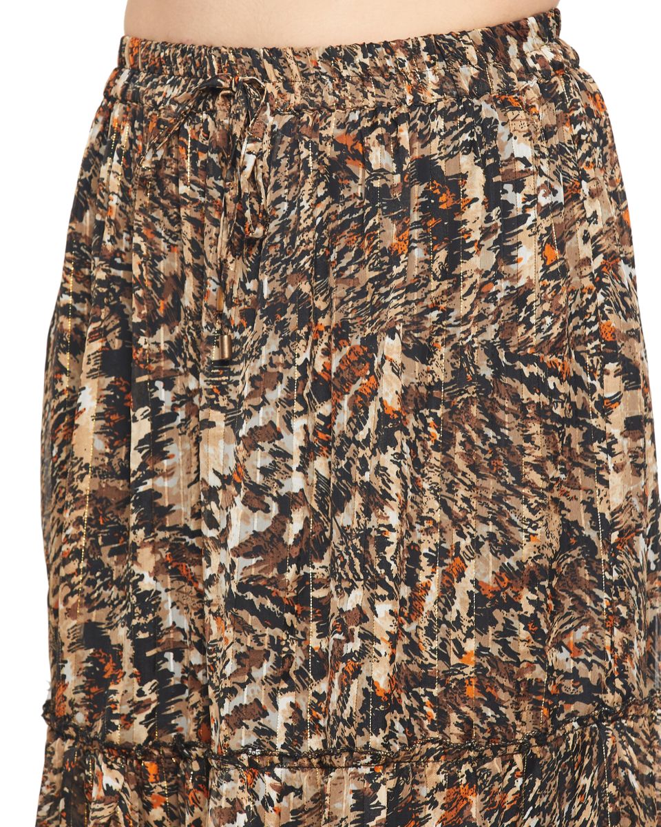 Abstract Lurex Chiffon Pleated Skirt For Women