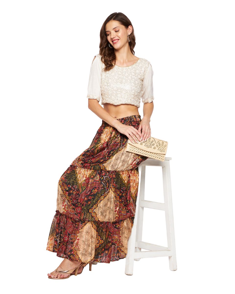 Multicolor Chiffon Pleated Beach Party Skirt For Women