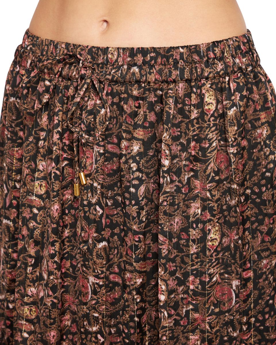 Brown Chiffon Floral Pleated Skirt For Women