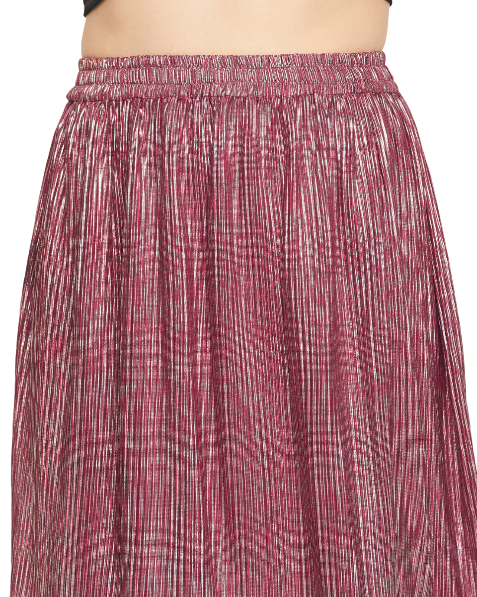 Eggplant Color Poly Knit Pleated Women Mini Skirt For Party