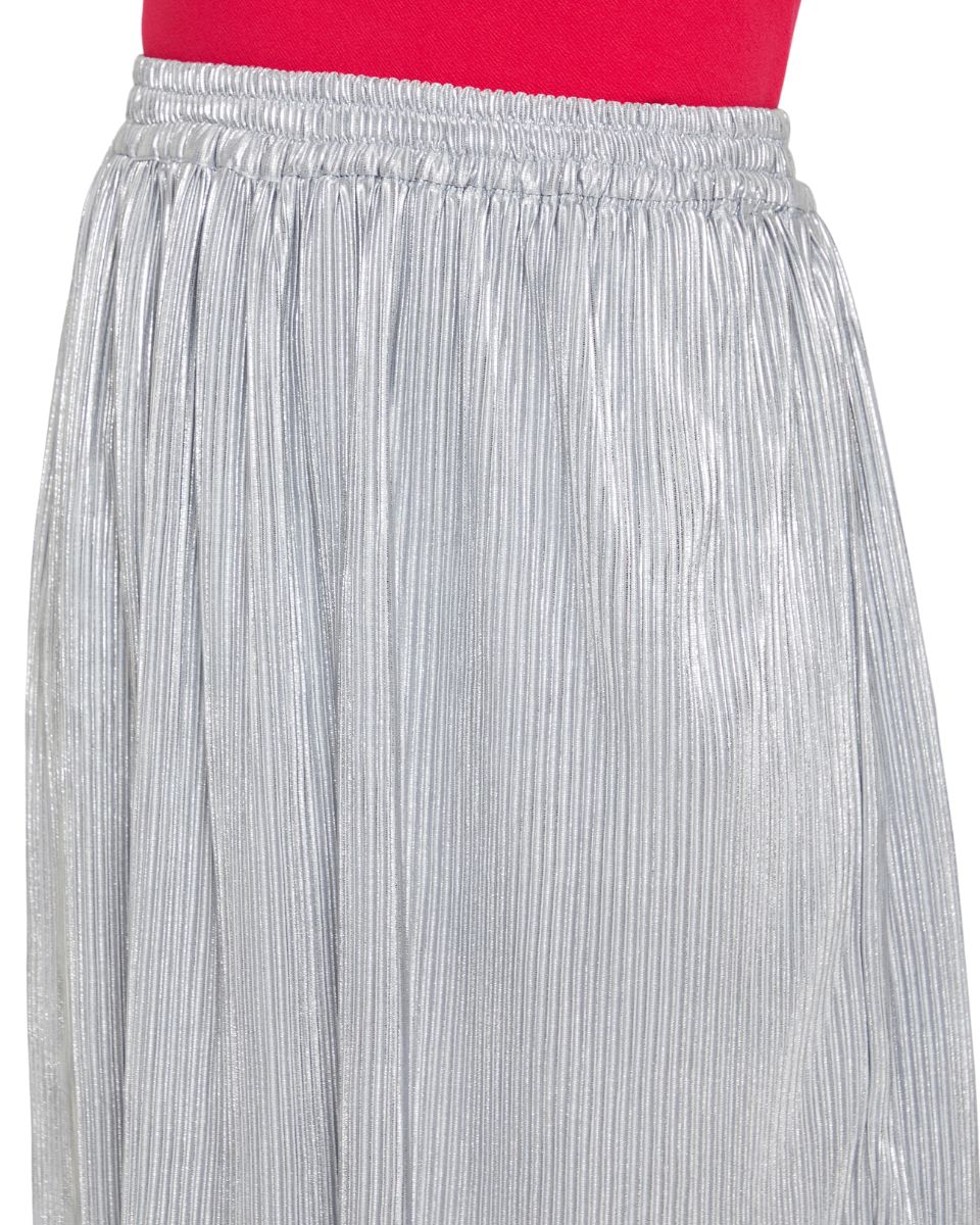 Silver Poly Knit Pleated Mini Skirt For Women