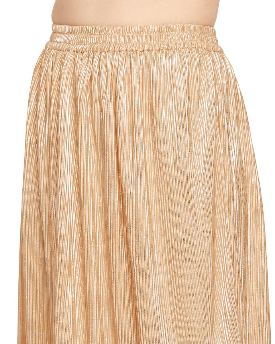 Champagne Color Poly Knit Pleated Party Long Skirt For Women