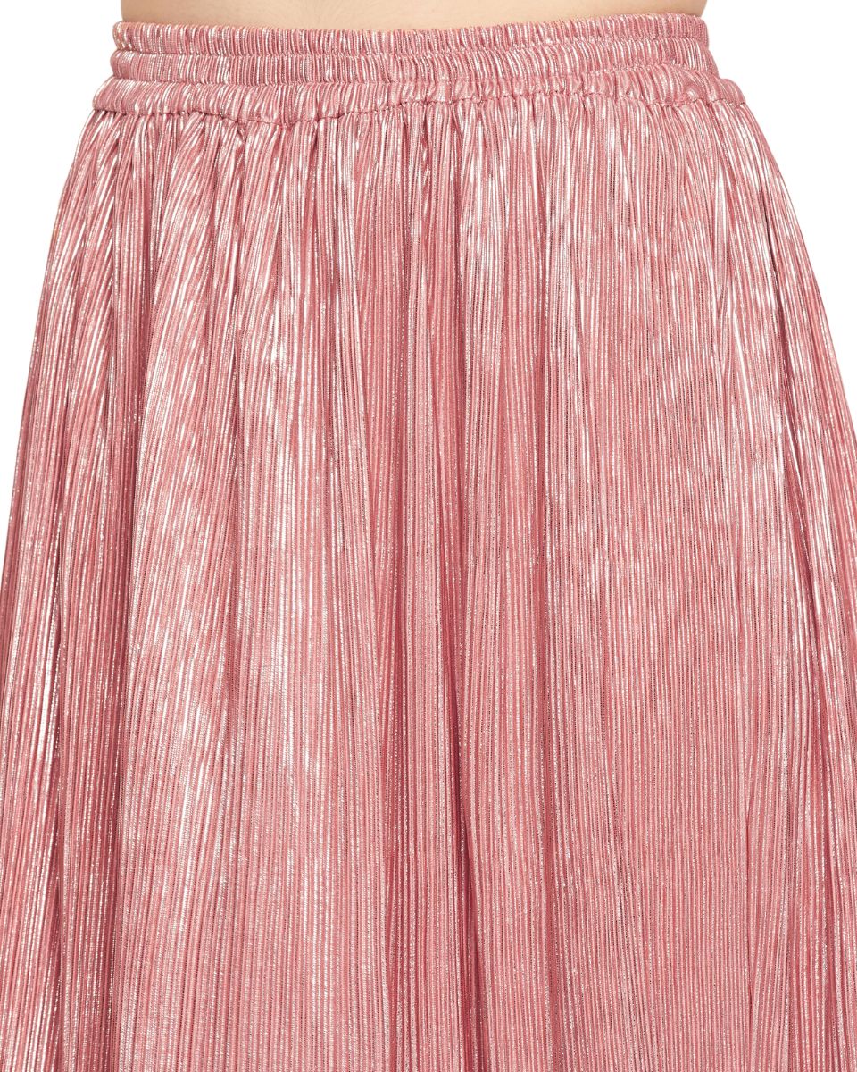 Light Pink Poly Knit Pleated Maxi Evening Party Skirt For Women