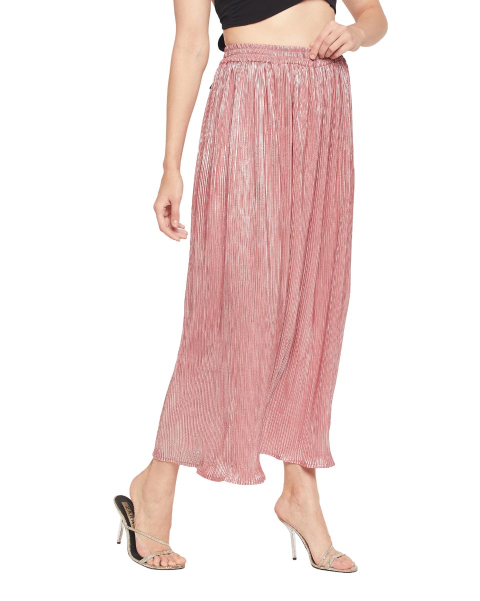 Light Pink Poly Knit Pleated Maxi Evening Party Skirt For Women