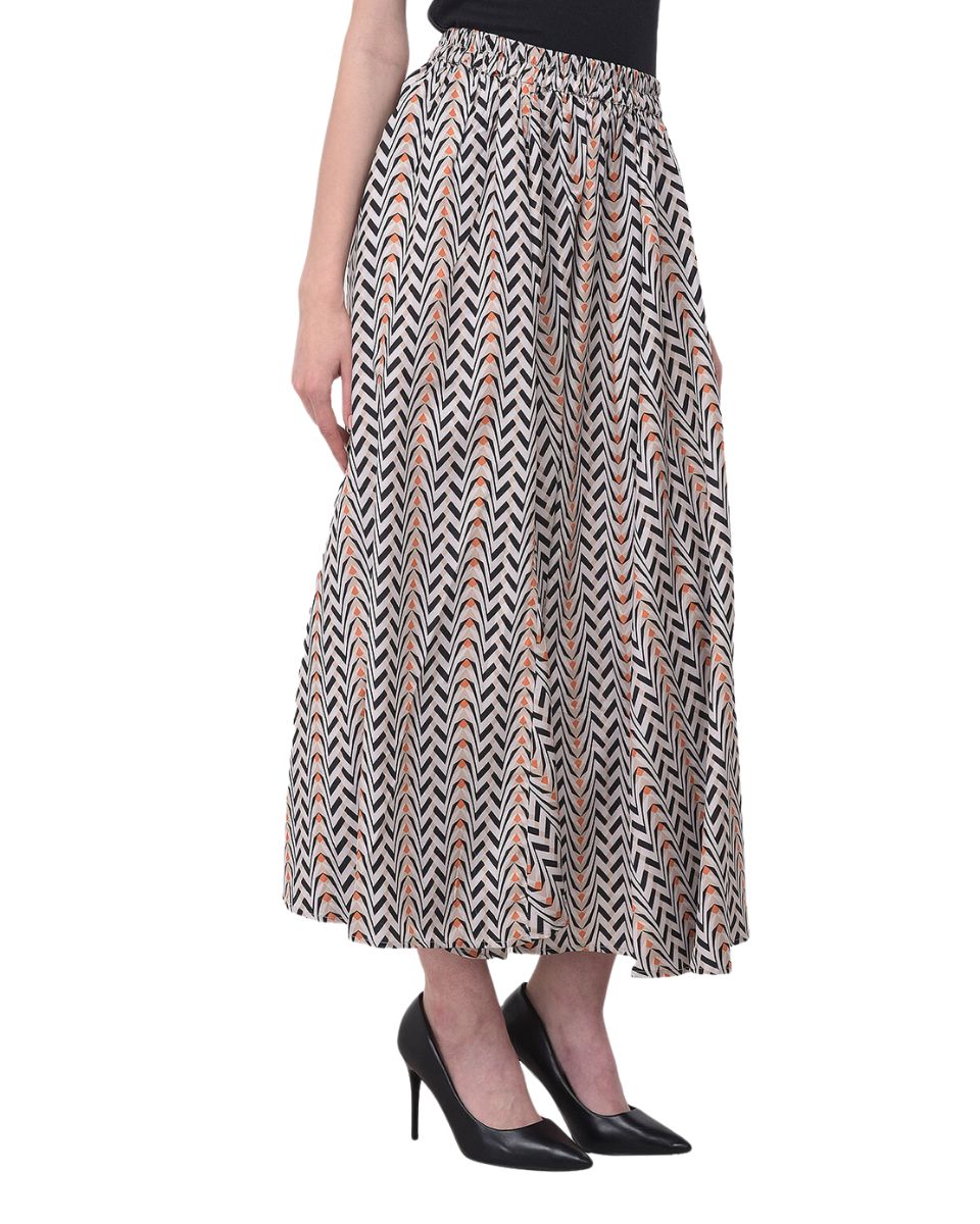 Multicolor Abstract Polyester Long Skirt For Women