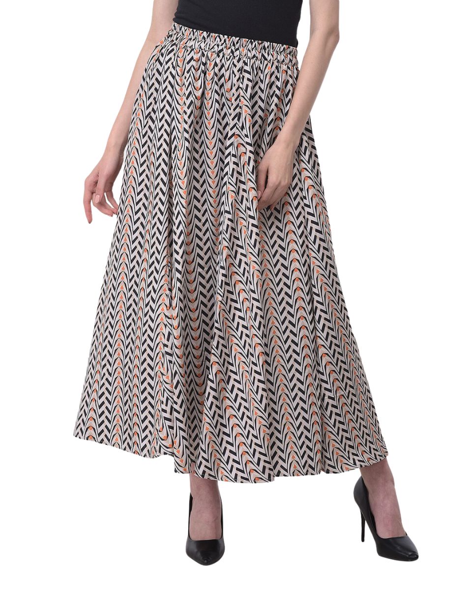 Multicolor Abstract Polyester Long Skirt For Women
