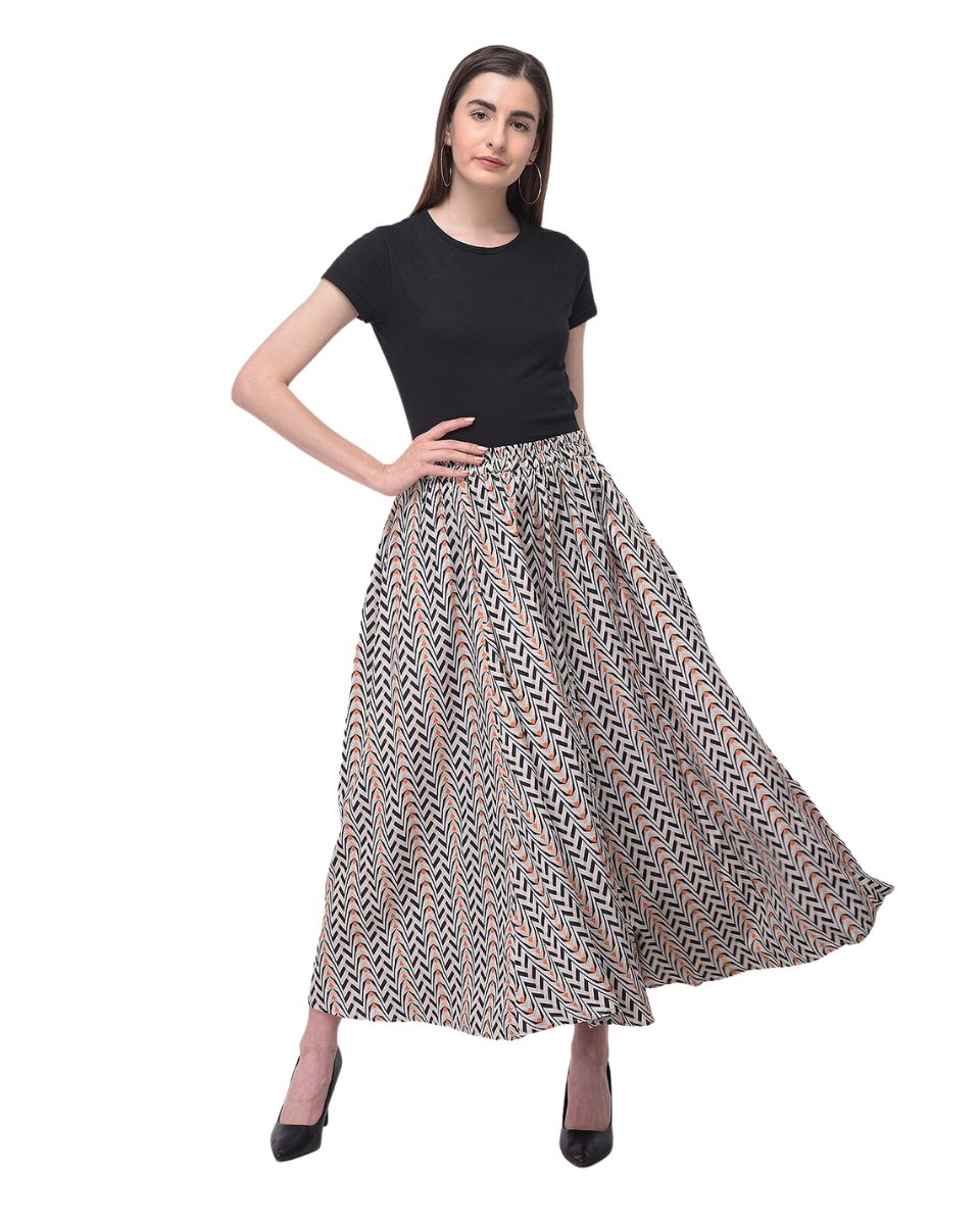 Multicolor Abstract Polyester Long Skirt For Women