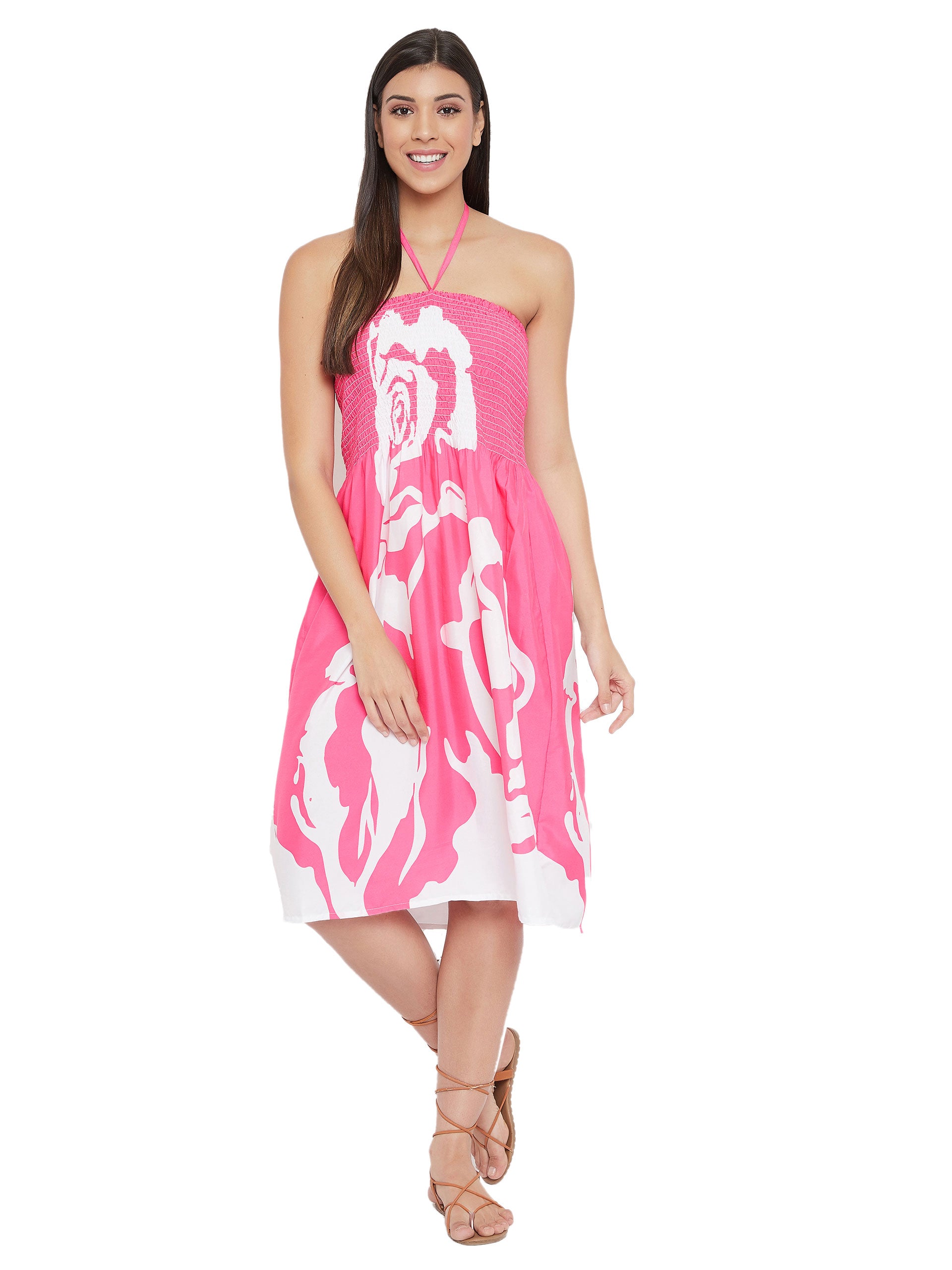 Pink Polyester Drawstring Elastic Tube Dress For Women