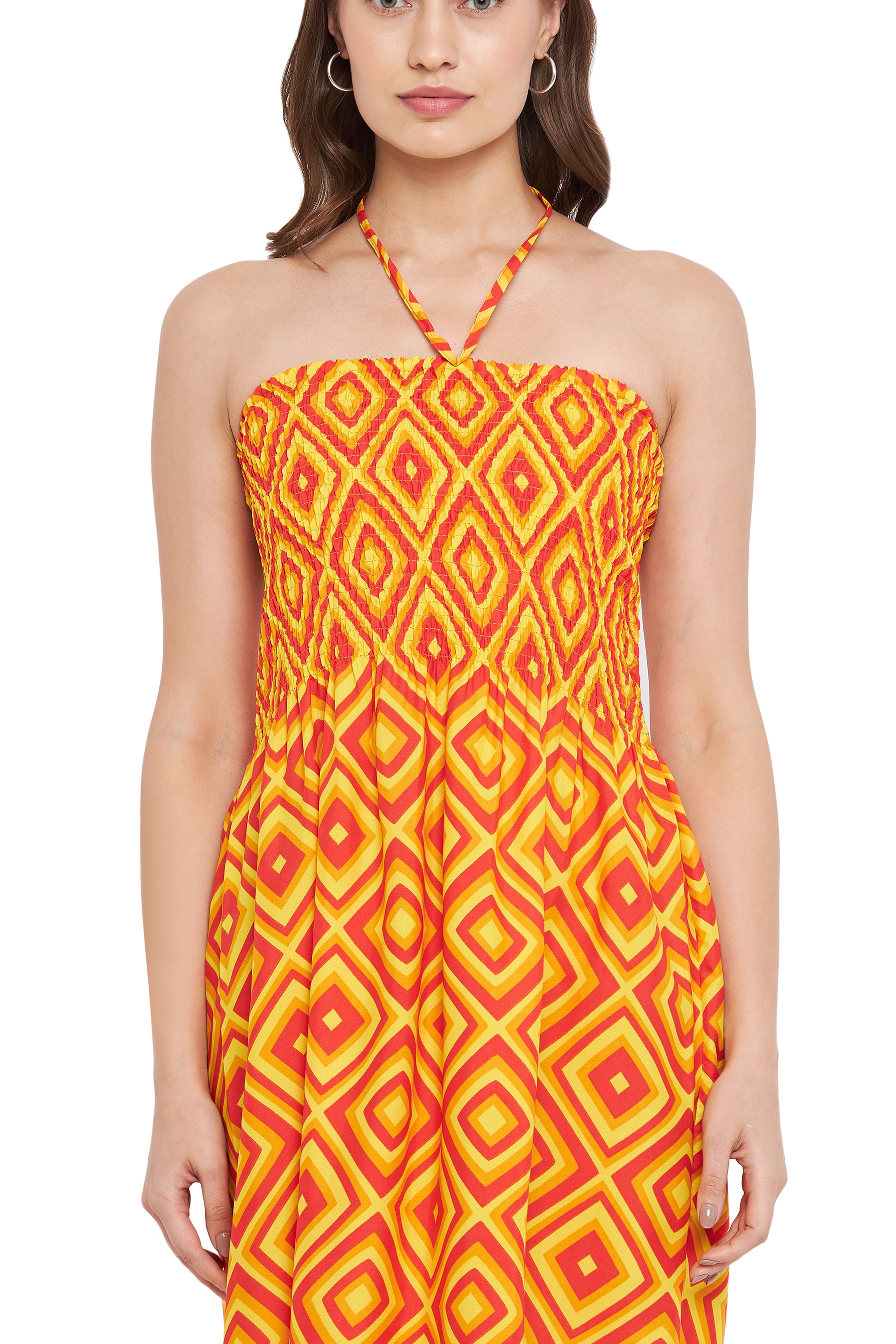 Yellow Polyester Knee Length Casual Dress For Women