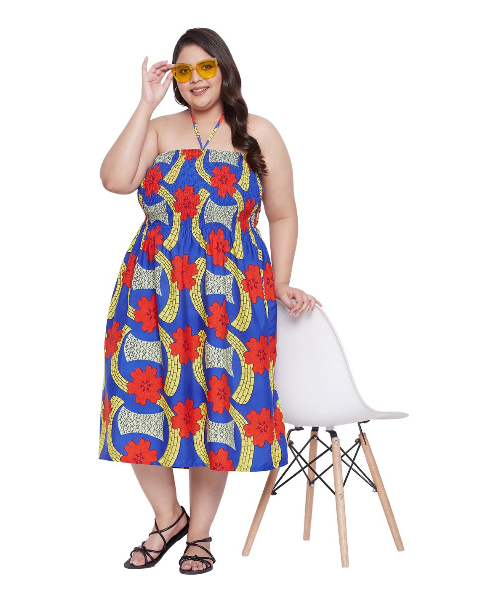 Floral Polyester Party Wear Plus Size Tube Dress For Women