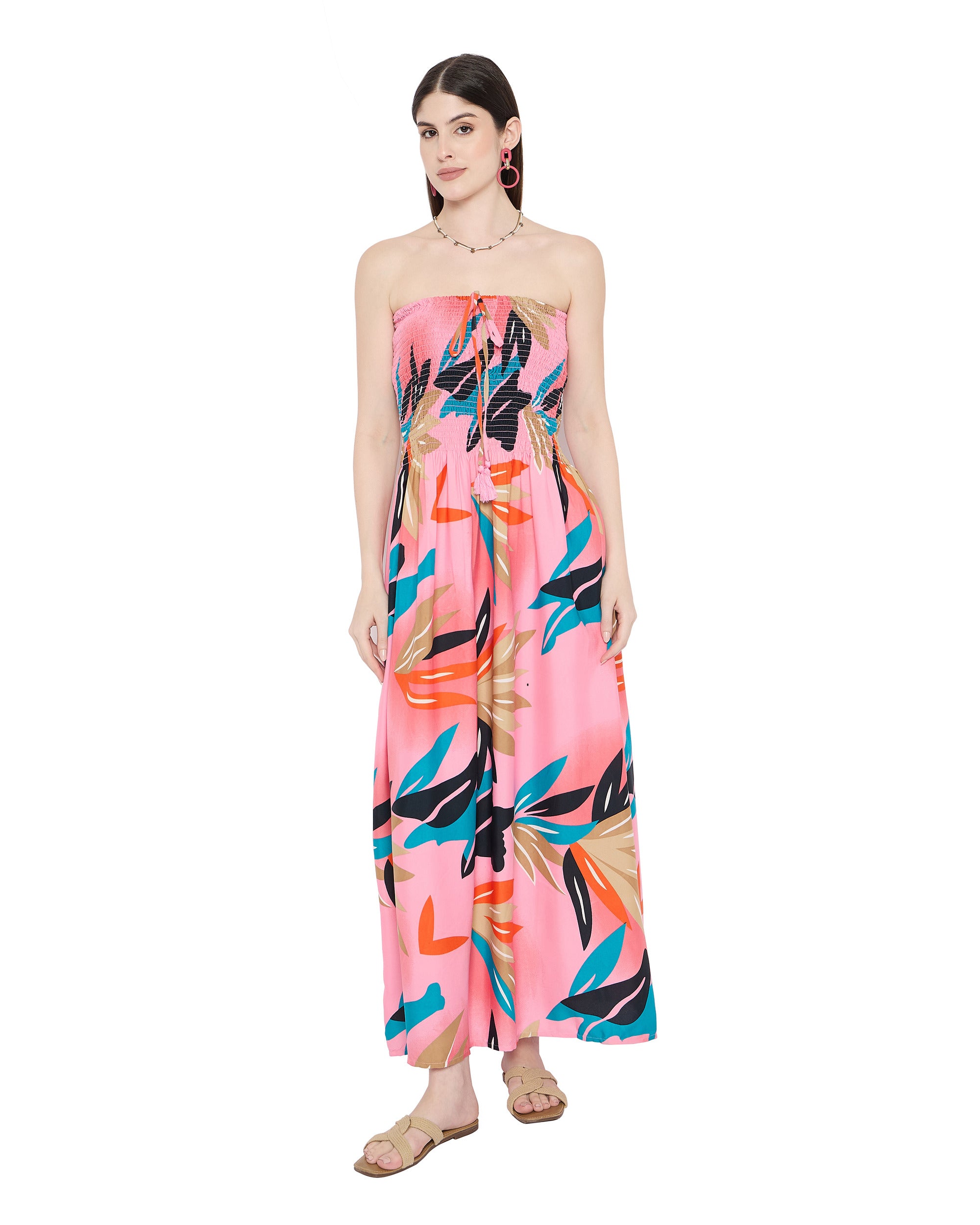 Multicolor Pink Women Sleeveless Long Tube Dress for Beach Vacation
