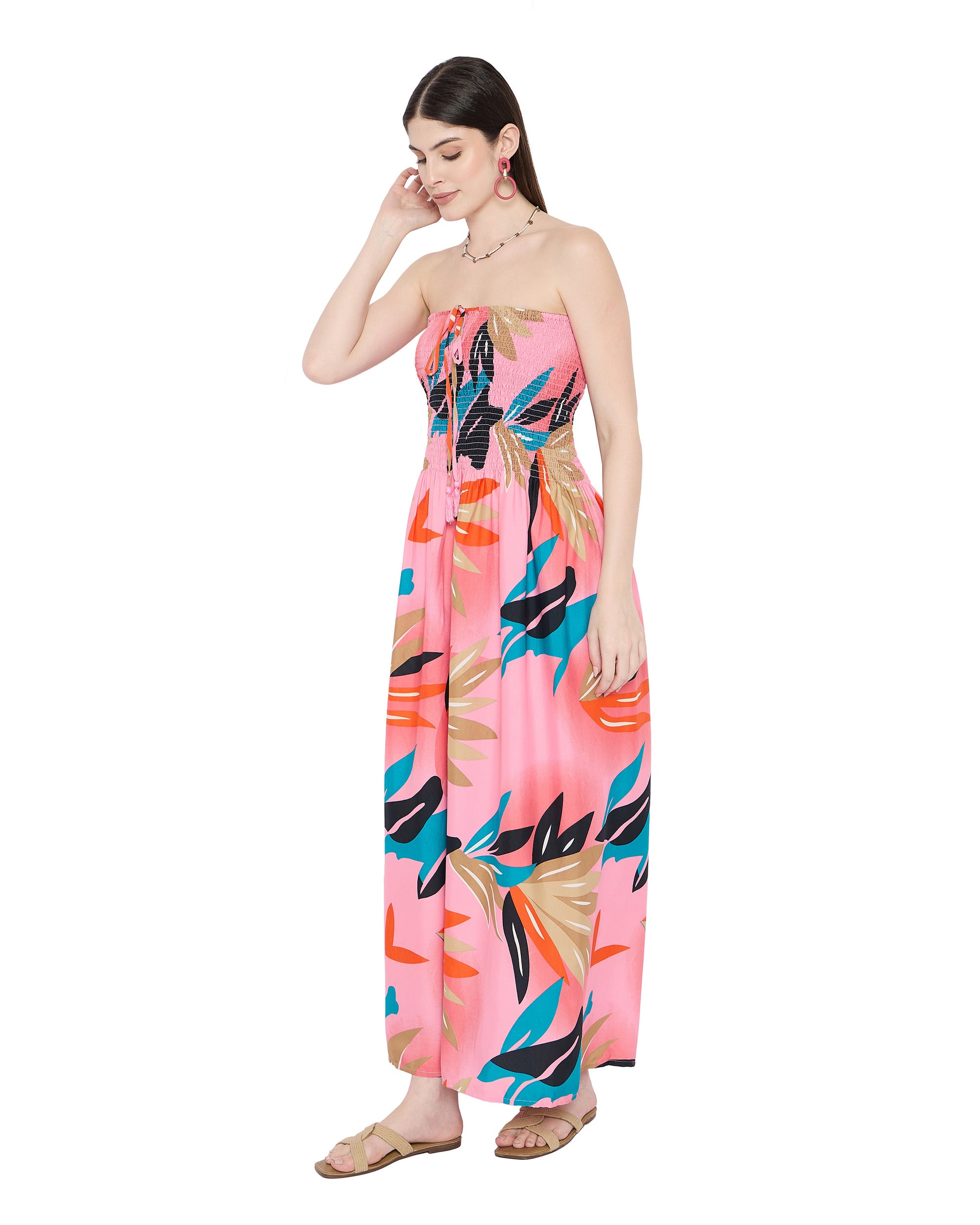Multicolor Pink Women Sleeveless Long Tube Dress for Beach Vacation