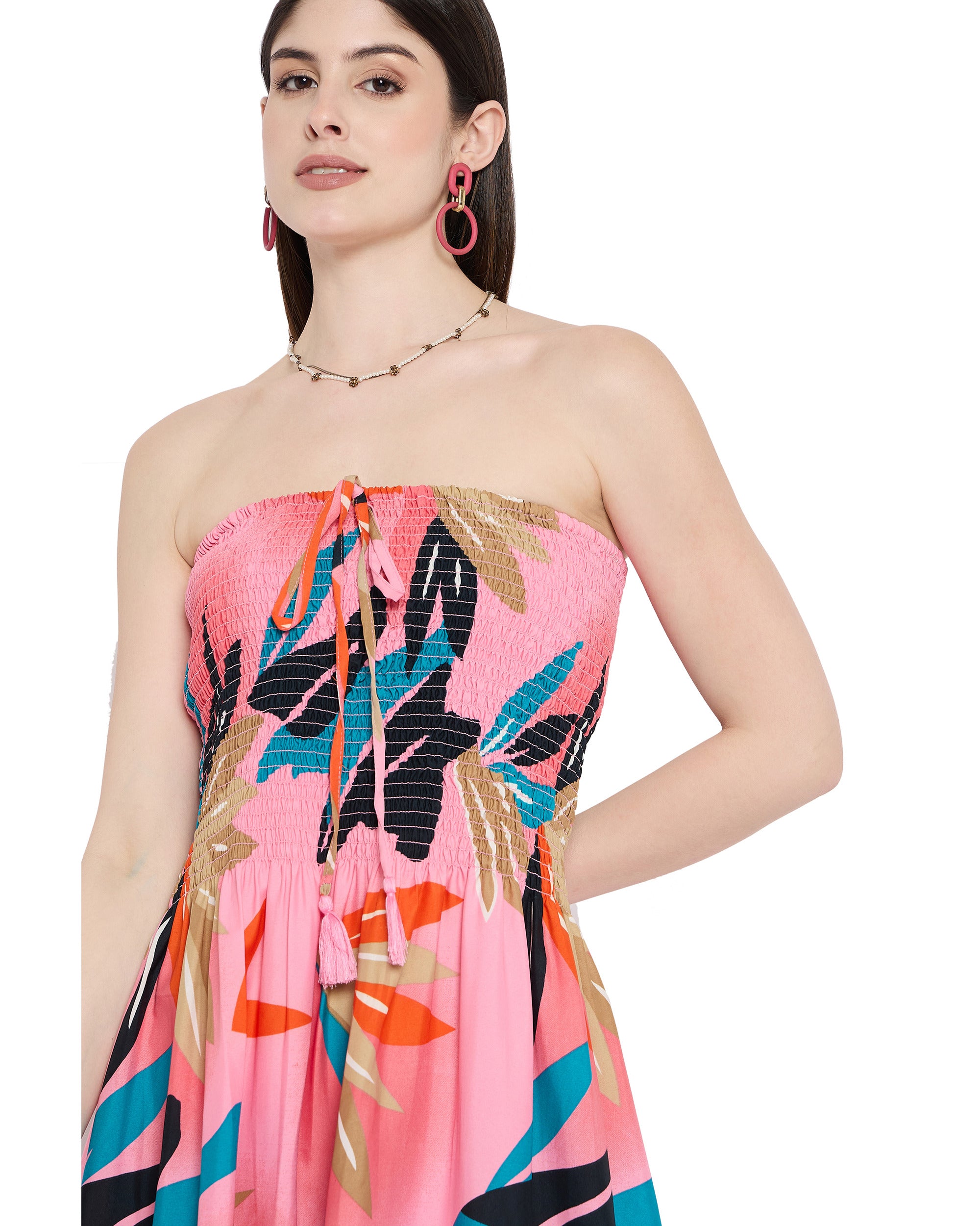 Multicolor Pink Women Sleeveless Long Tube Dress for Beach Vacation