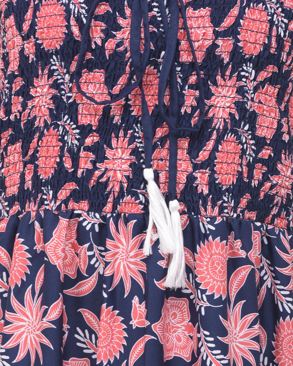 Floral Printed Polyester Pink Tube Dress for Women