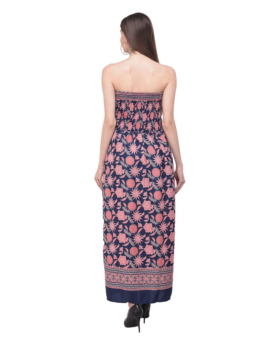 Floral Printed Polyester Pink Tube Dress for Women