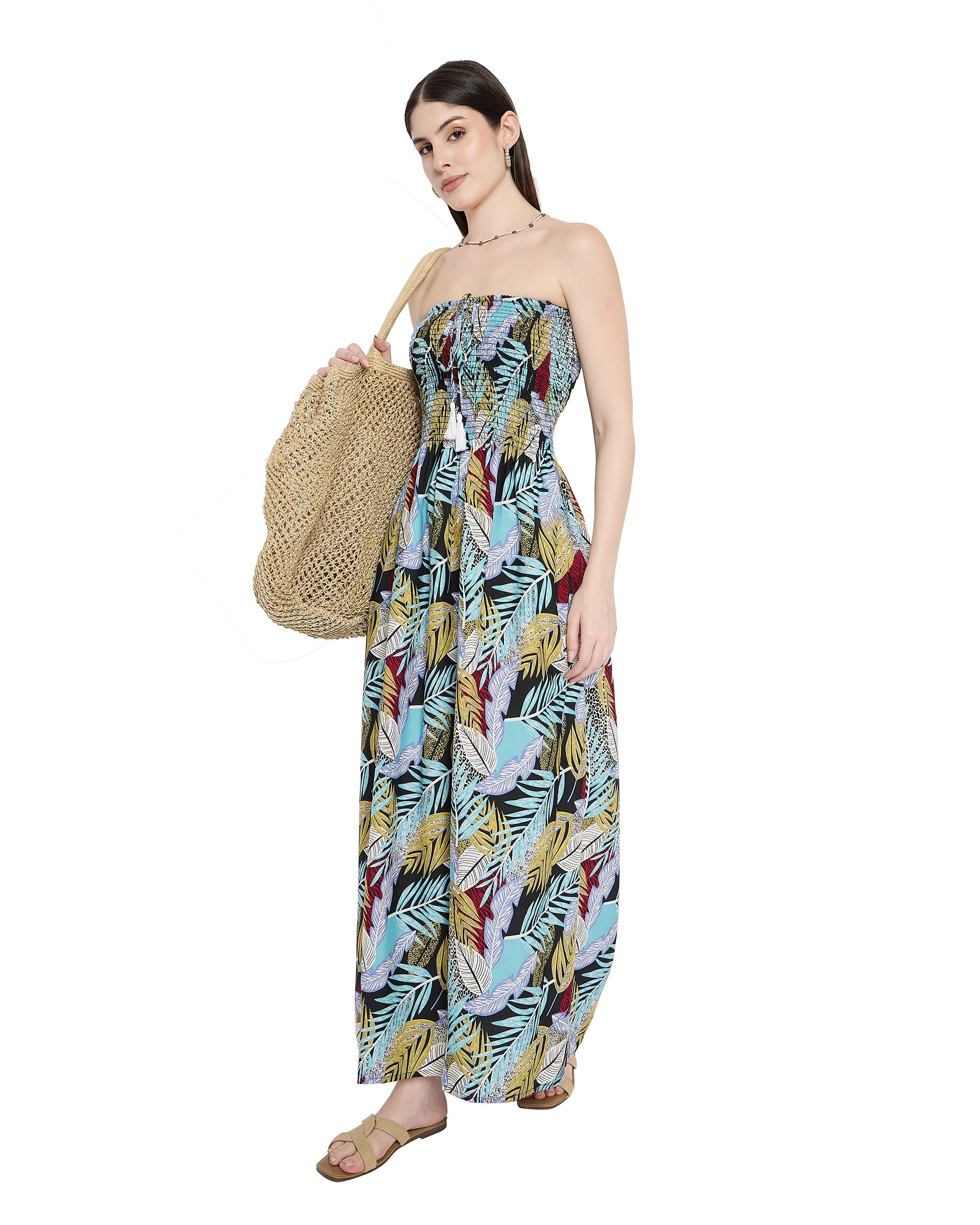 Multicolor Leaf polyester Women Sleeveless Dress for Cocktail Parties