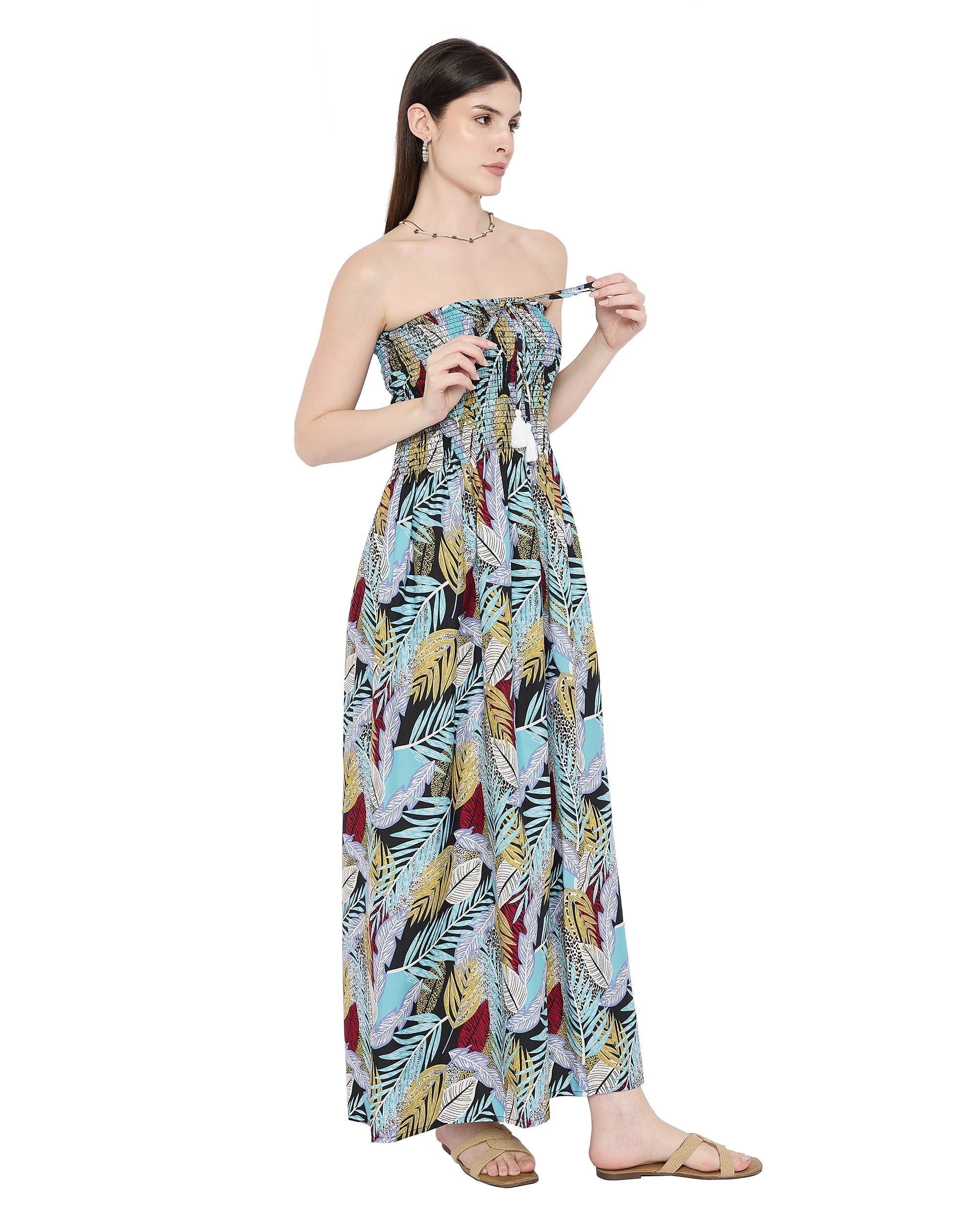 Multicolor Leaf polyester Women Sleeveless Dress for Cocktail Parties