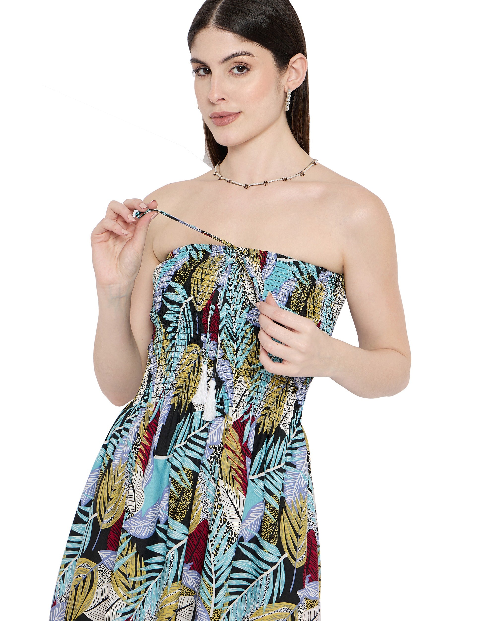 Multicolor Leaf polyester Women Sleeveless Dress for Cocktail Parties
