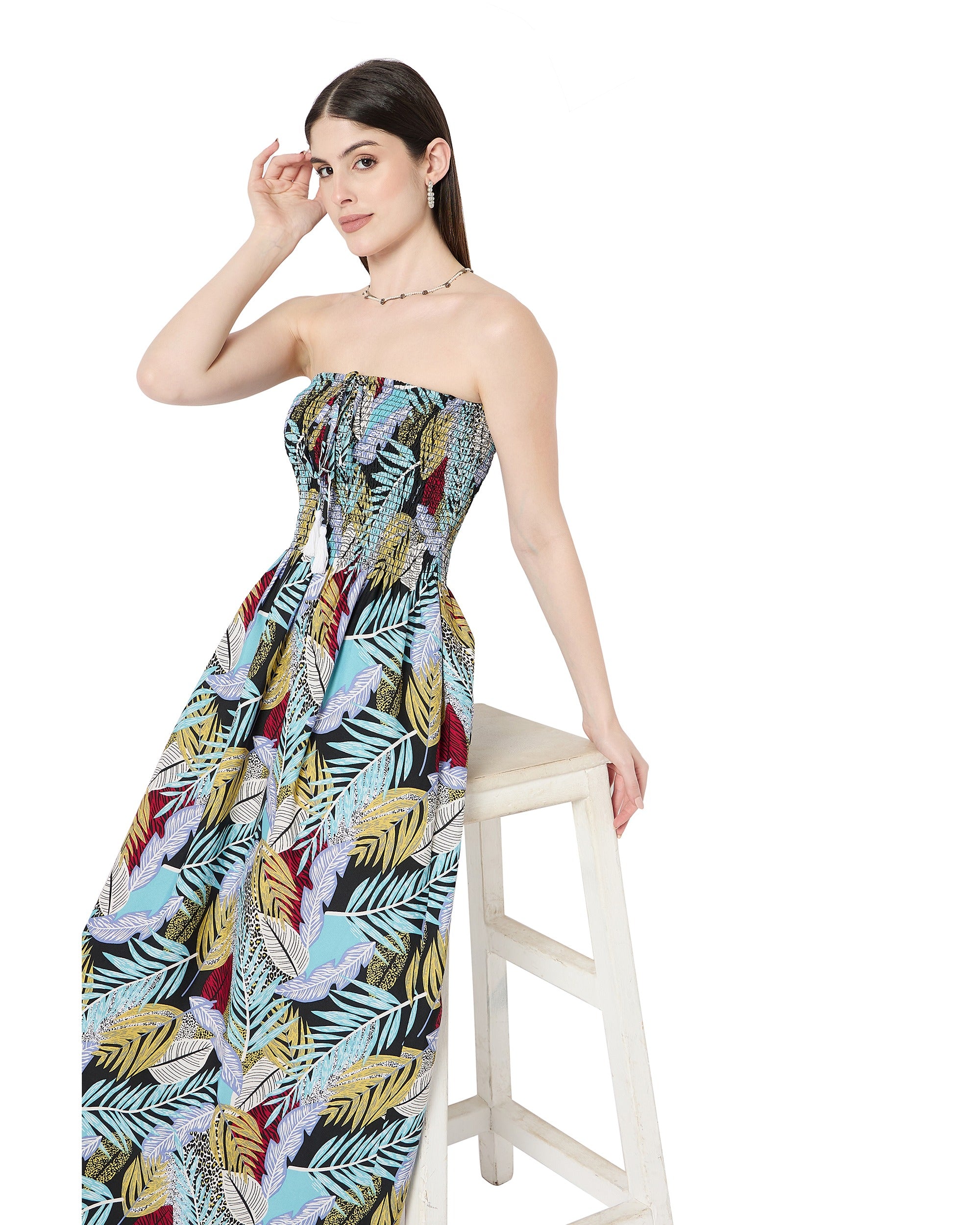Multicolor Leaf polyester Women Sleeveless Dress for Cocktail Parties