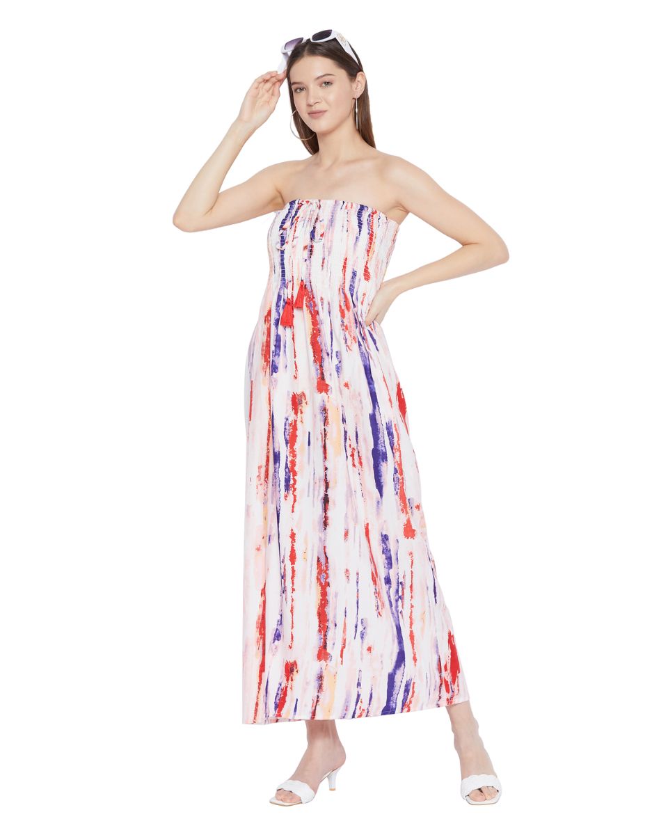 Drawstring Abstract Pattern Long Tube Dress For Women