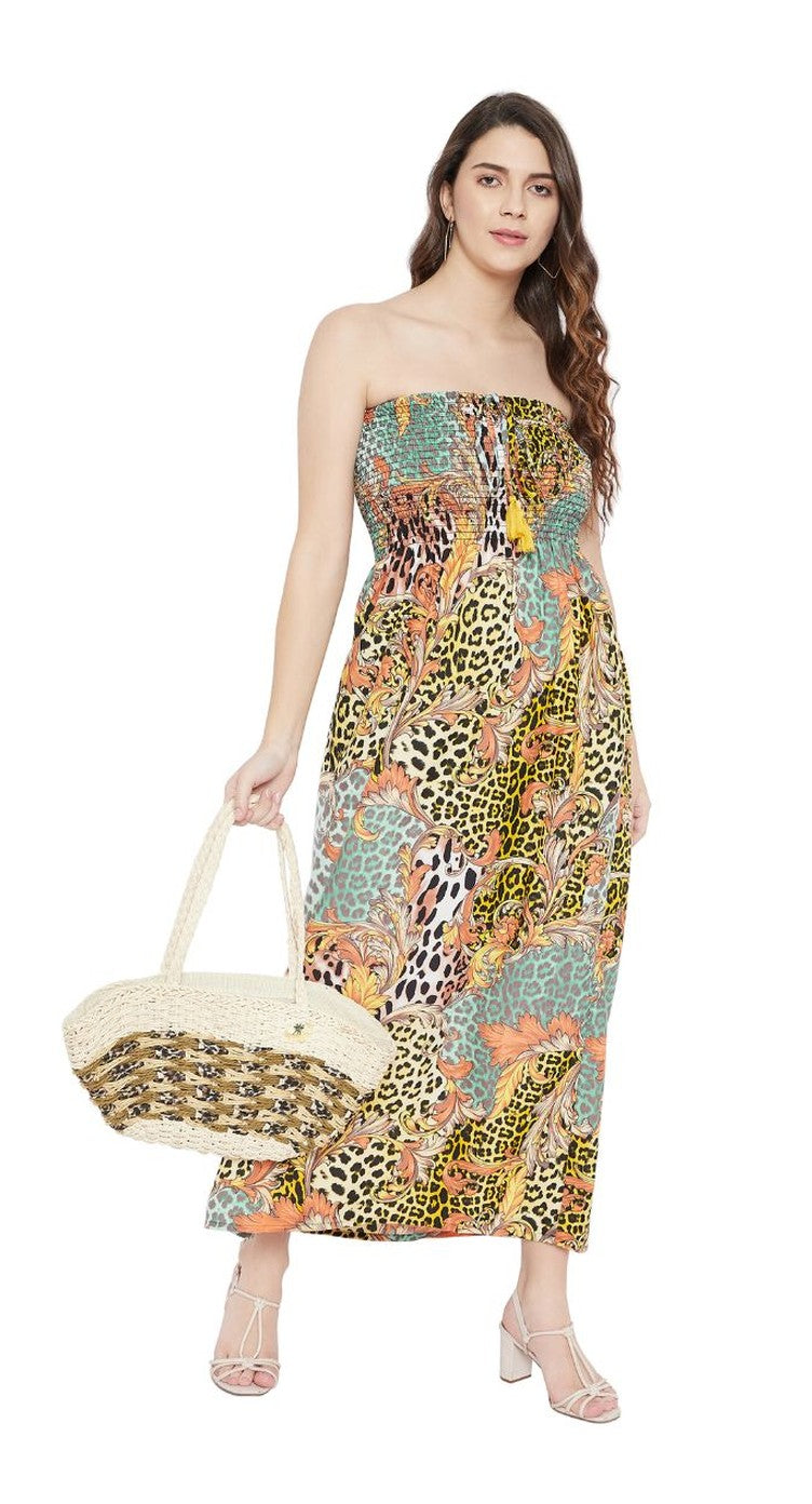 Floral Animal Print Multicolor Polyester Holiday Tube Dress For Women - S M L XL - SKU TUBDR48-8685 S - Gypsie Blu
