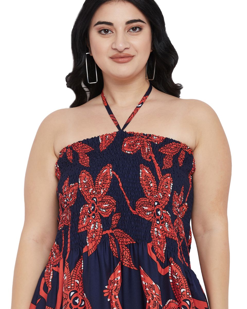 Tribal Printed Polyester Red Summer Tube Dress For Women