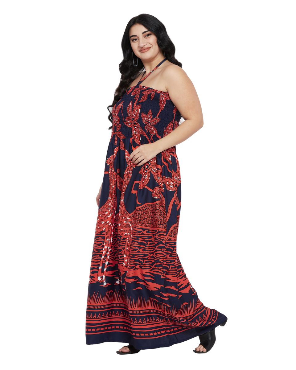 Tribal Printed Polyester Red Summer Tube Dress For Women