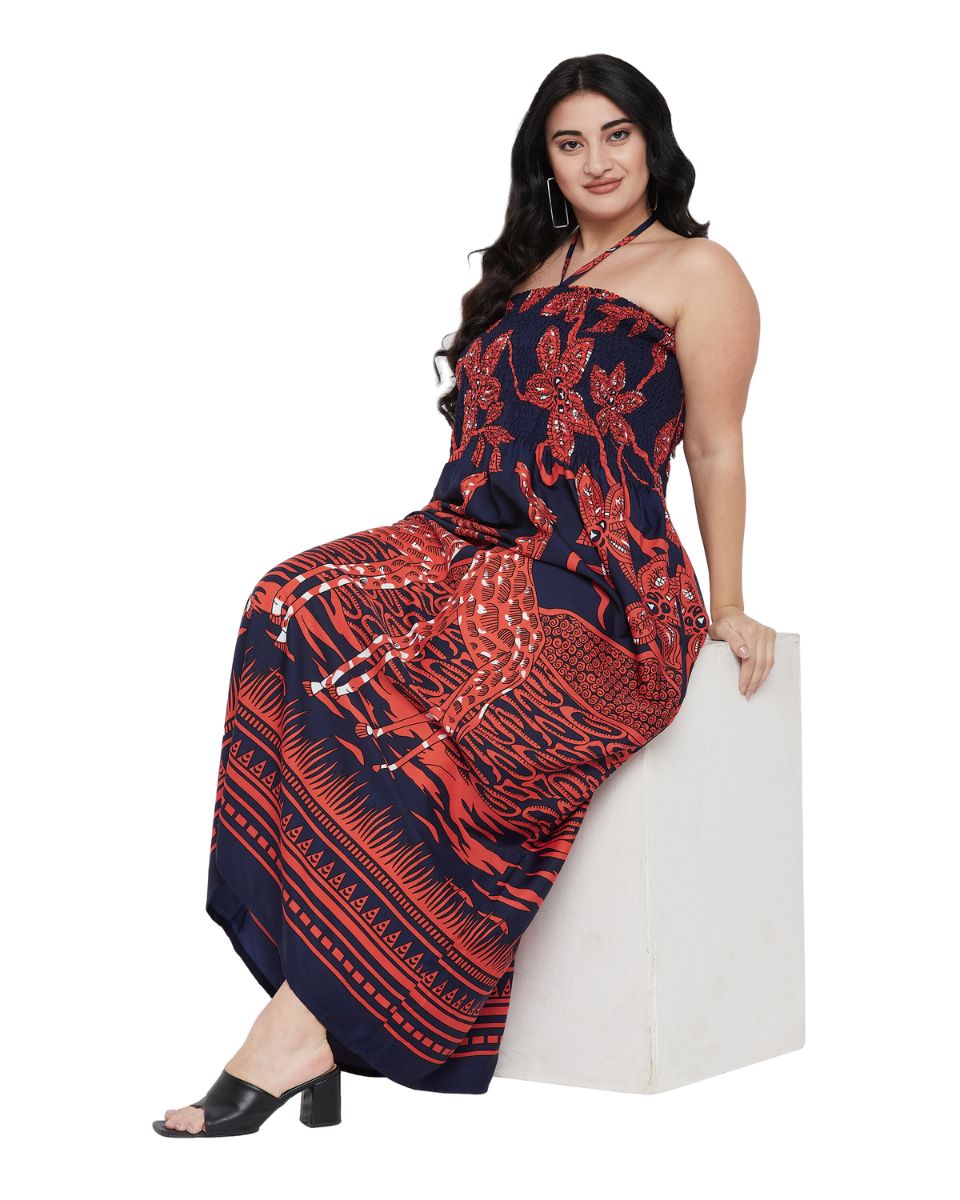 Tribal Printed Polyester Red Summer Tube Dress For Women
