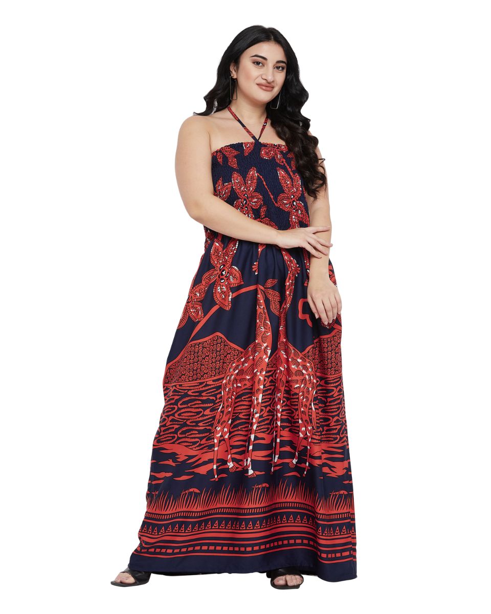 Tribal Printed Polyester Red Summer Tube Dress For Women