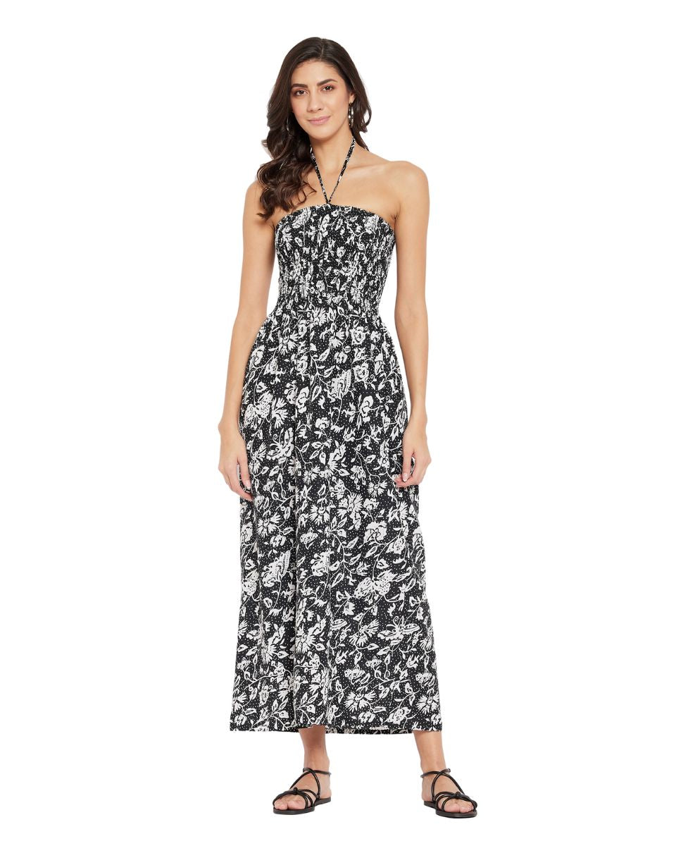 Black And White Floral Beach Tube Dress For Women