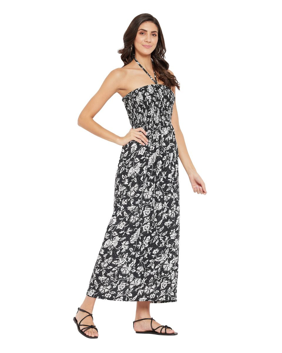 Black And White Floral Beach Tube Dress For Women