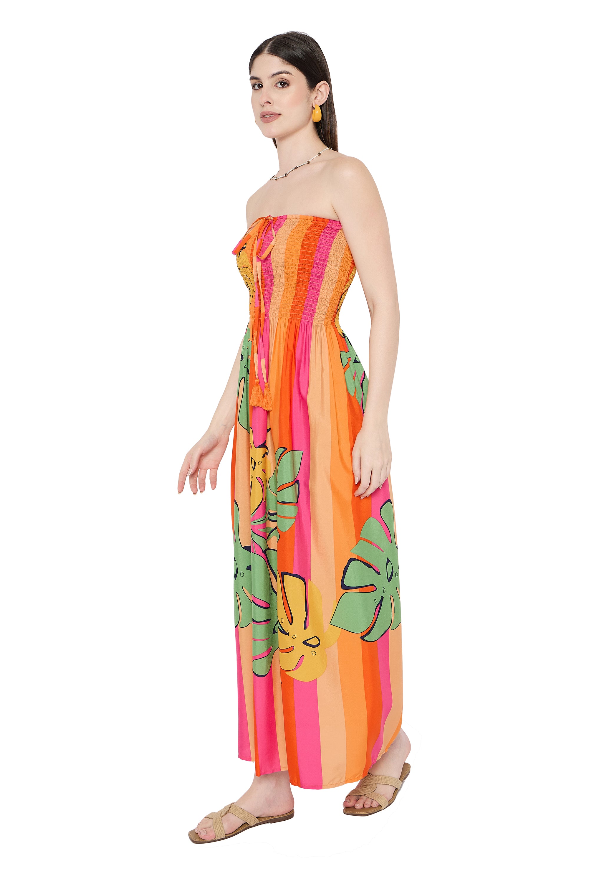 Polyester Multicolor Floral Maxi Dress for Women