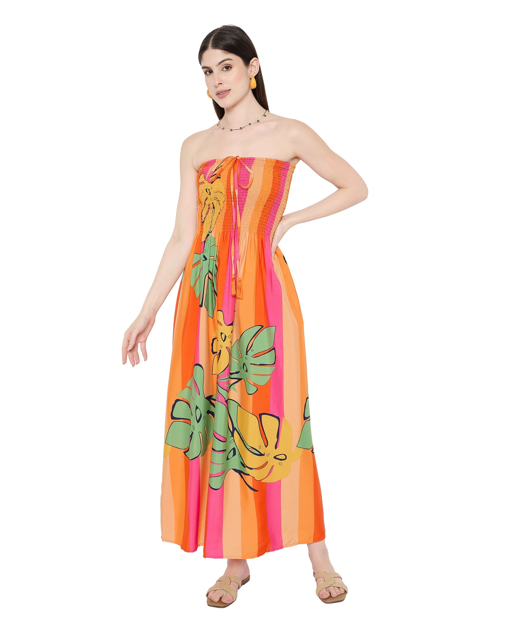 Polyester Multicolor Floral Maxi Dress for Women
