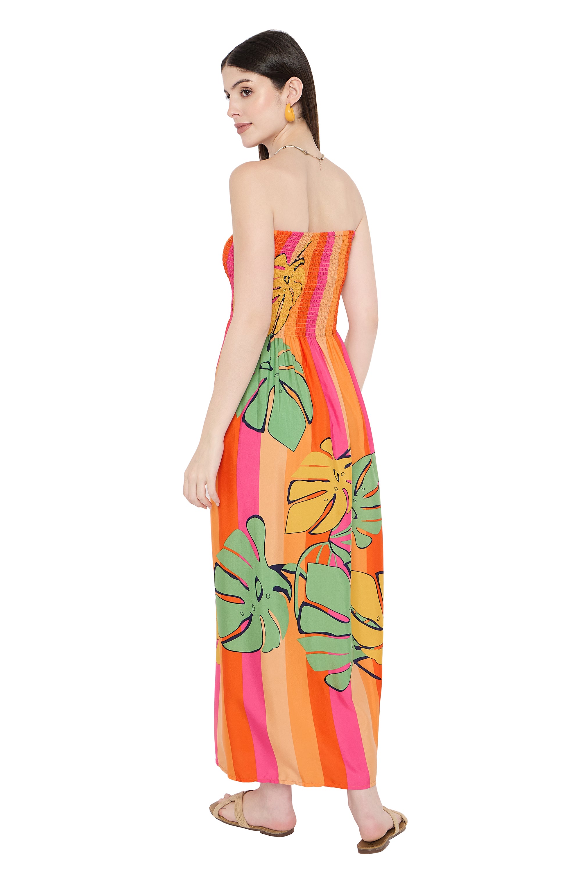 Polyester Multicolor Floral Maxi Dress for Women