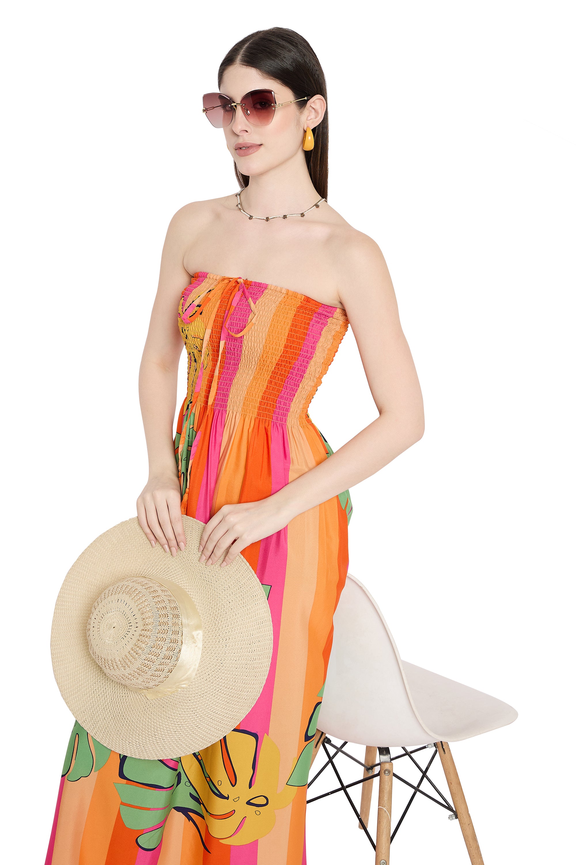 Polyester Multicolor Floral Maxi Dress for Women