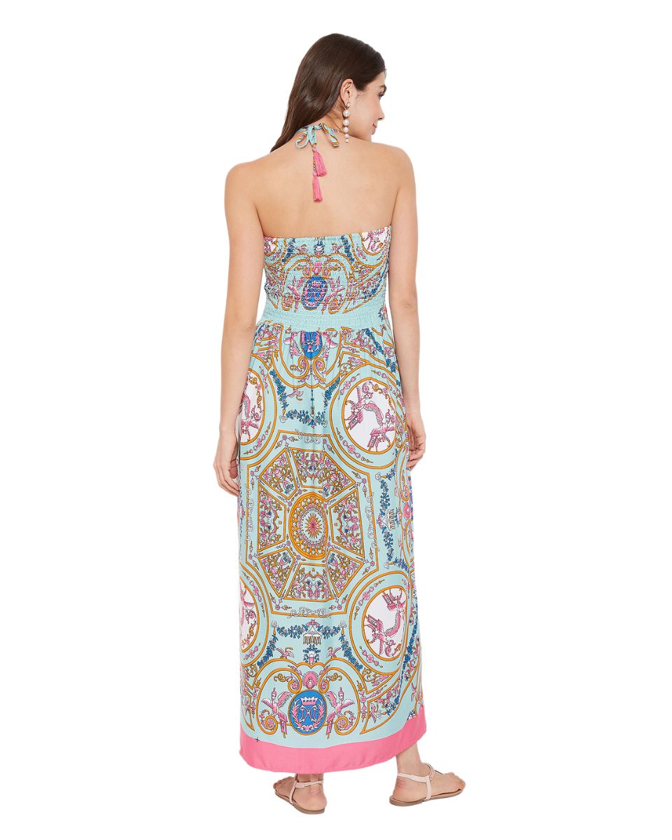 Floral Printed Multicolor Polyester Tube Dress For Women