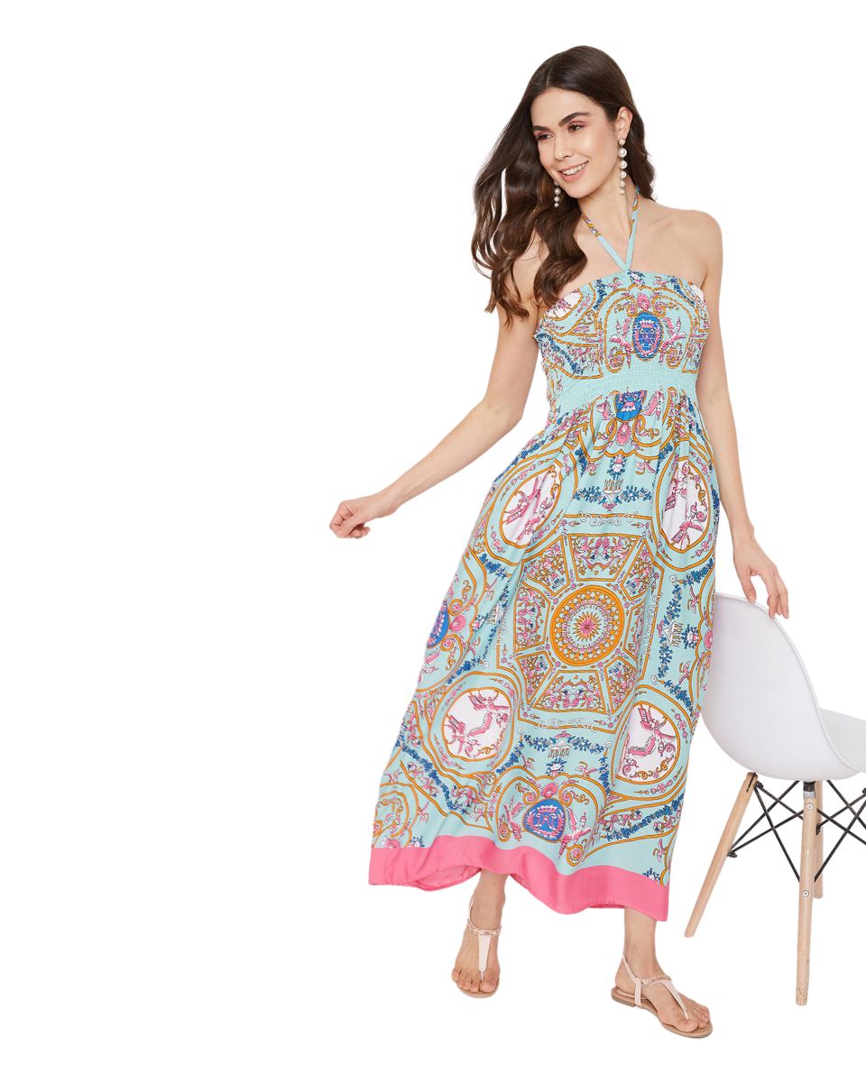 Floral Printed Multicolor Polyester Tube Dress For Women