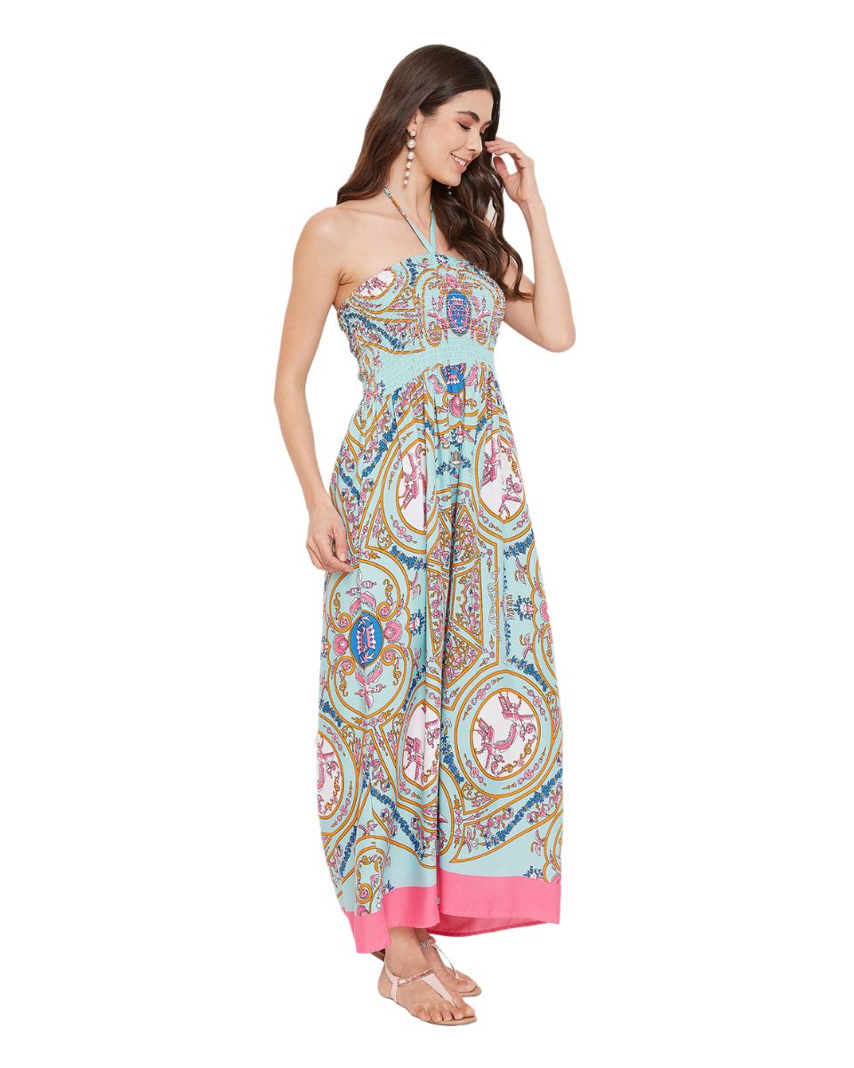 Floral Printed Multicolor Polyester Tube Dress For Women