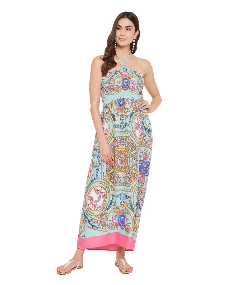 Floral Printed Multicolor Polyester Tube Dress For Women