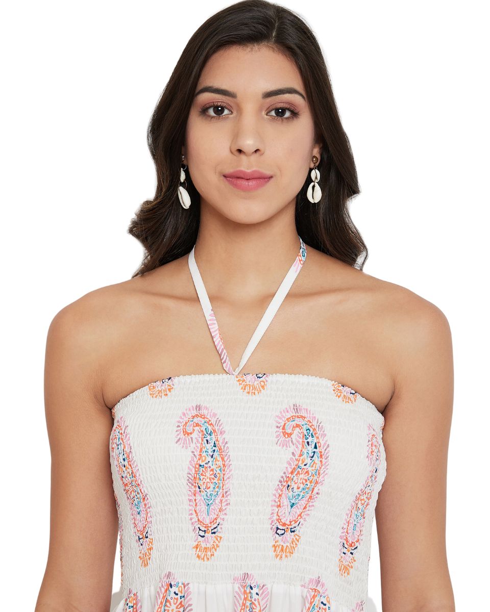 White Paisley Women Trendy Plus Size Tube Dress for Parties